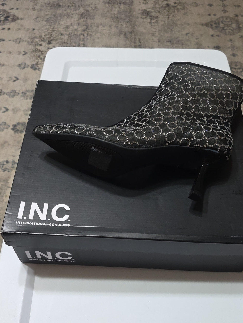 INC International Concepts Black Crystal-Embellished Pointed Toe Mule